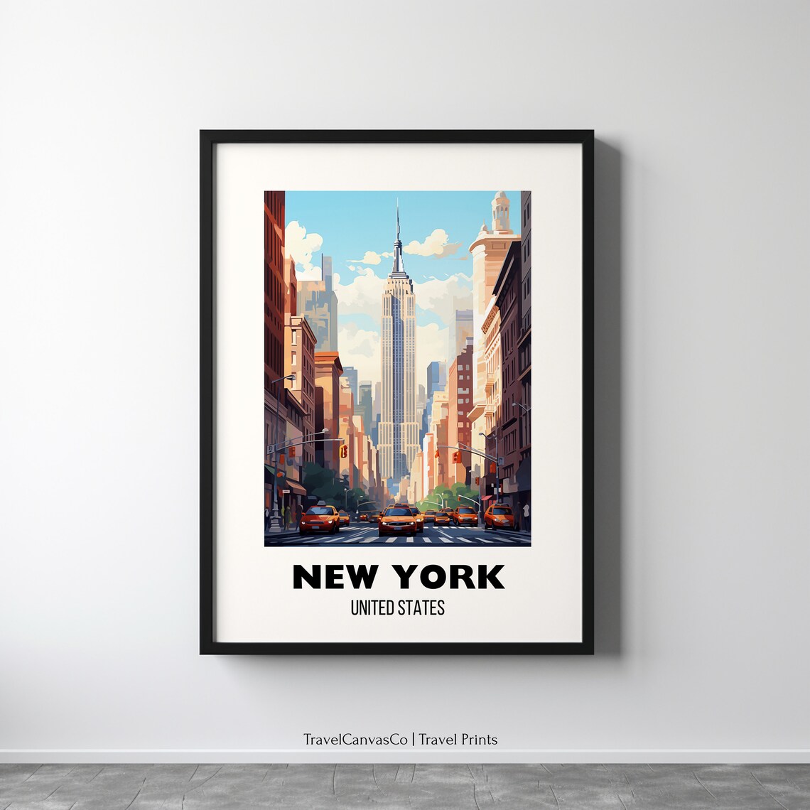 New York Manhattan Empire State Building Yellow Taxis Travel Poster