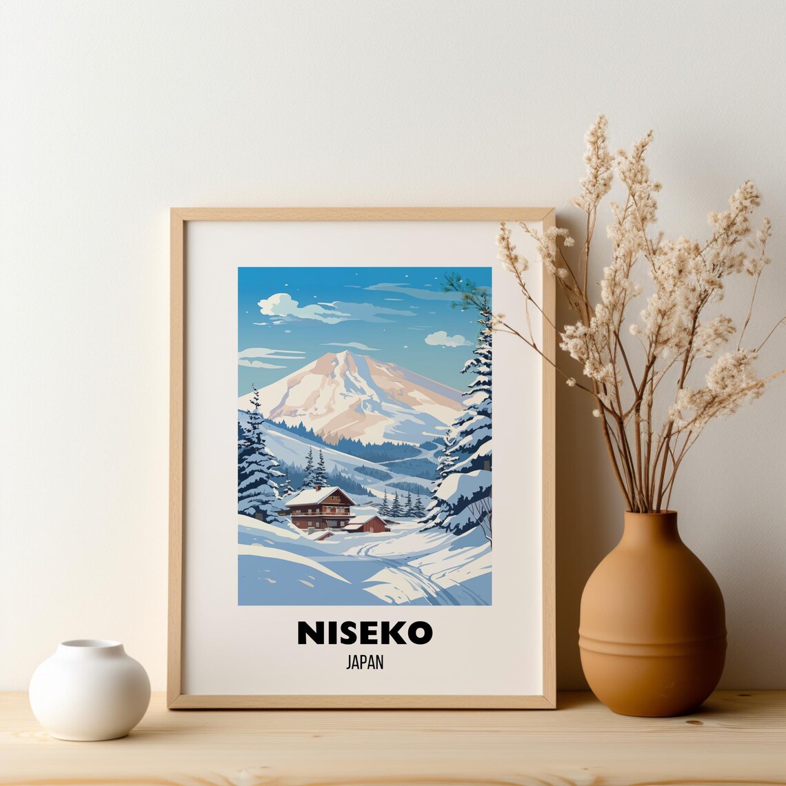 Niseko Japan Snowy Mountain Ski Chalet Vintage Travel Poster - Image 2