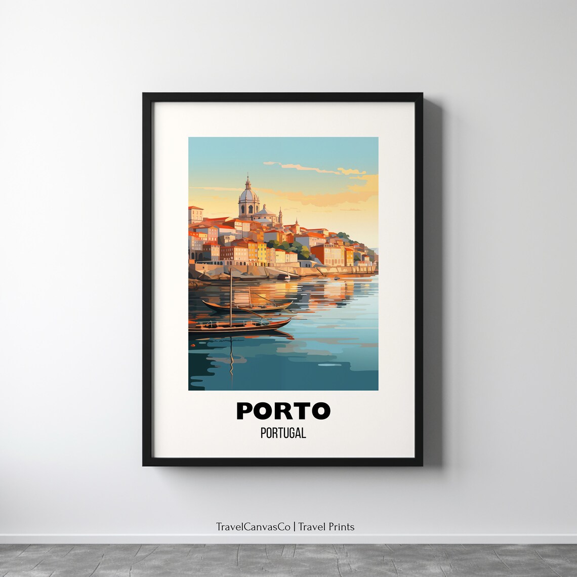 Porto Portugal Douro River Boats Sunset Cityscape Travel Poster