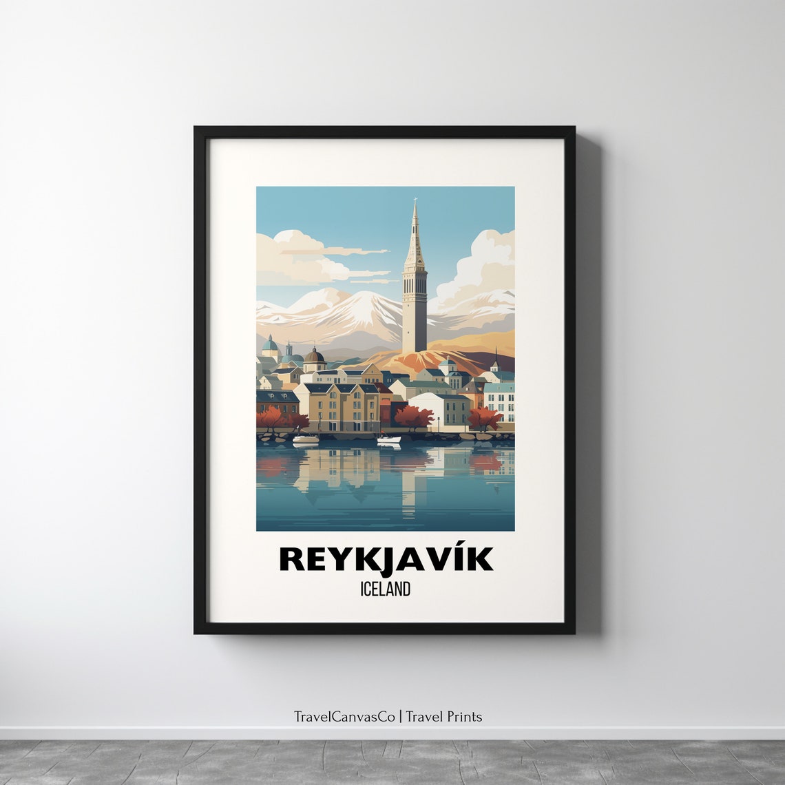 Reykjavik Iceland Hallgrimskirkja Harbor Mountains Travel Poster