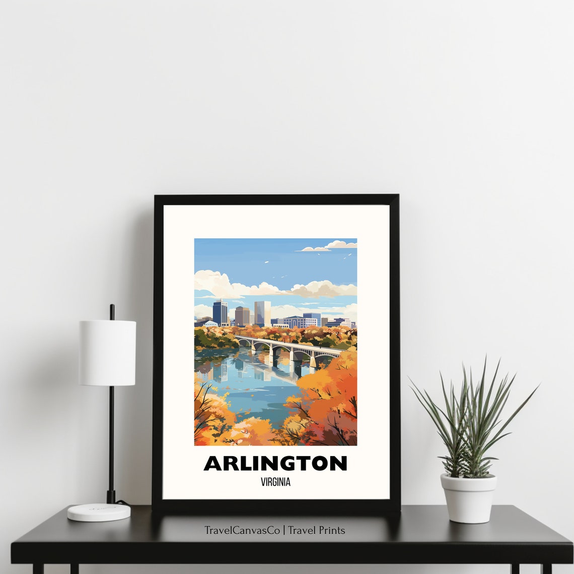 Arlington Virginia Autumn River Skyline Bridge Travel Poster - Image 3