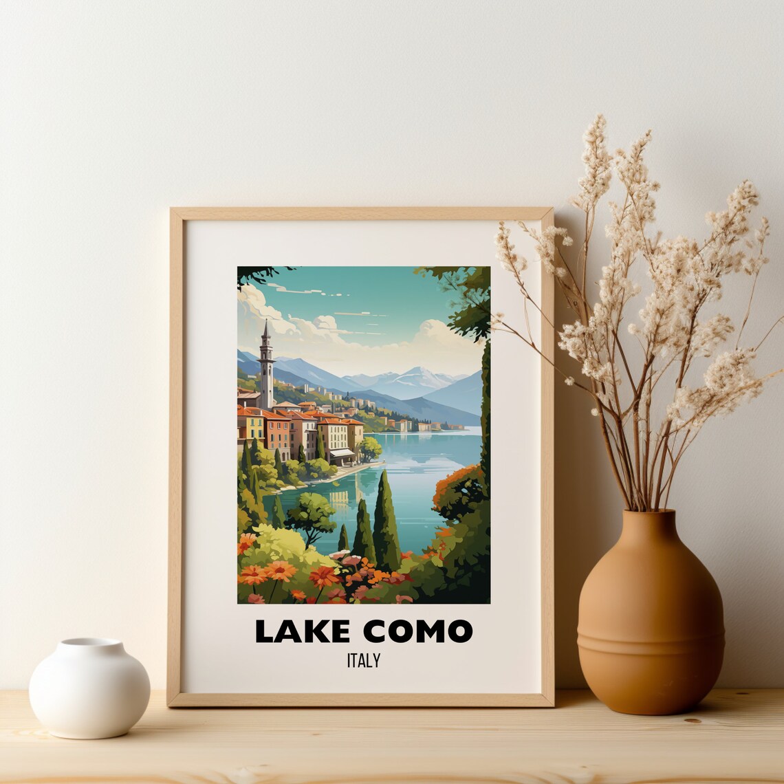 Lake Como Italy Lakeside Village Bell Tower Gardens Travel Poster - Image 2
