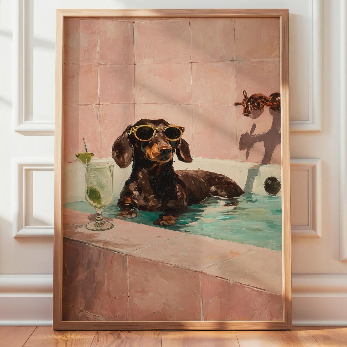 Funny Dachshund Bath Art Print for Bathroom