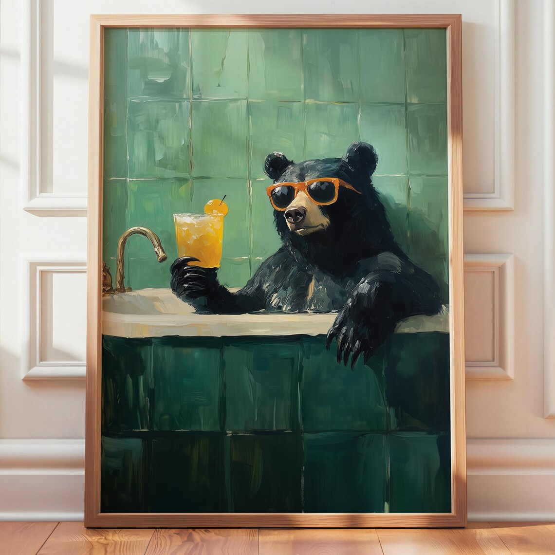 Black Bear Tropical Bathroom Animal Retro Art Print