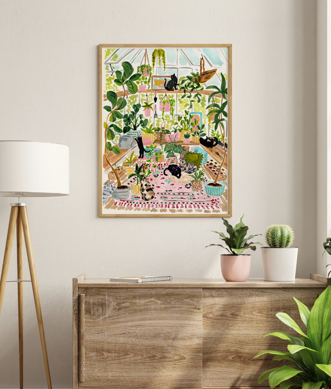 Greenhouse Cats Garden Watercolor Art Print - Image 3