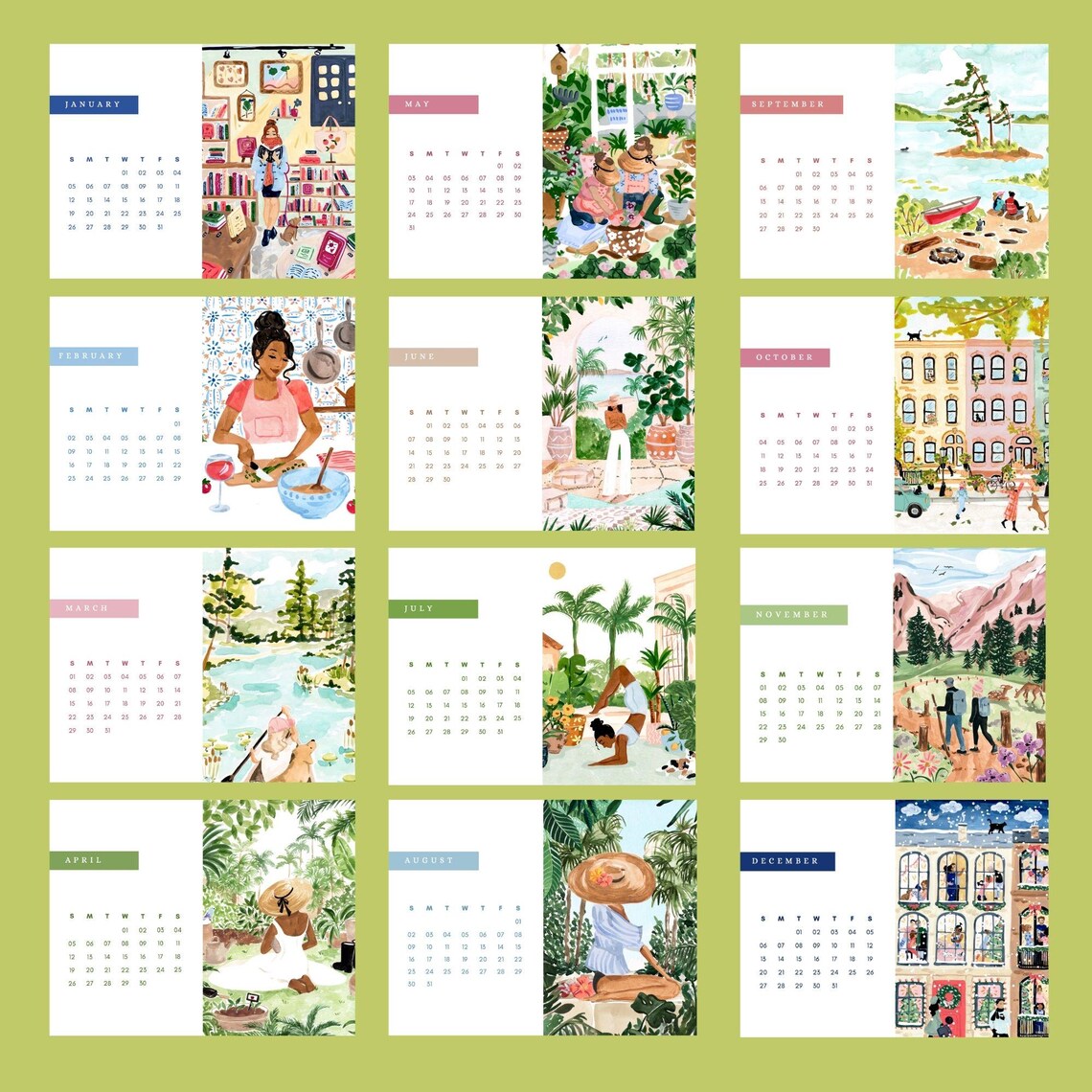 2025 Monthly Calendar Tropical Getaway Watercolor Art Print Palm Scenes - Image 3