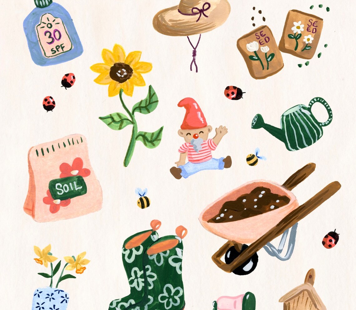 Garden Gnome Illustration, Gouache Spring Art Print - Image 3