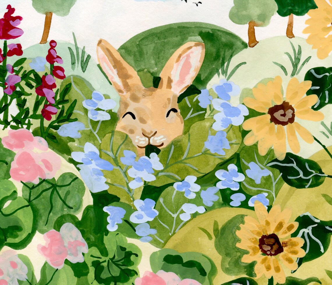 Bunny Flower Field Art Print, Modern Farmhouse - Image 3