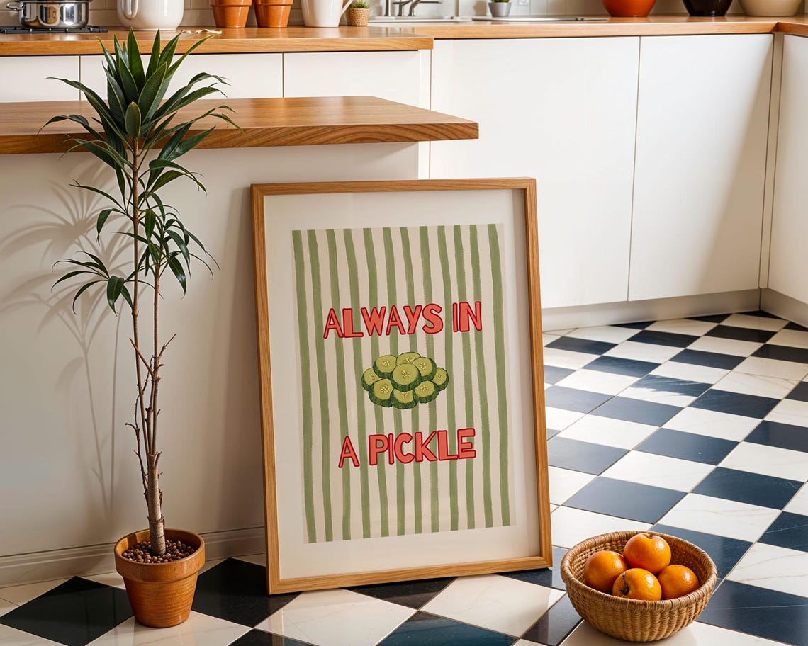 Always In A Pickle Funny Stripy Green And Red Kitchen Poster - Image 3