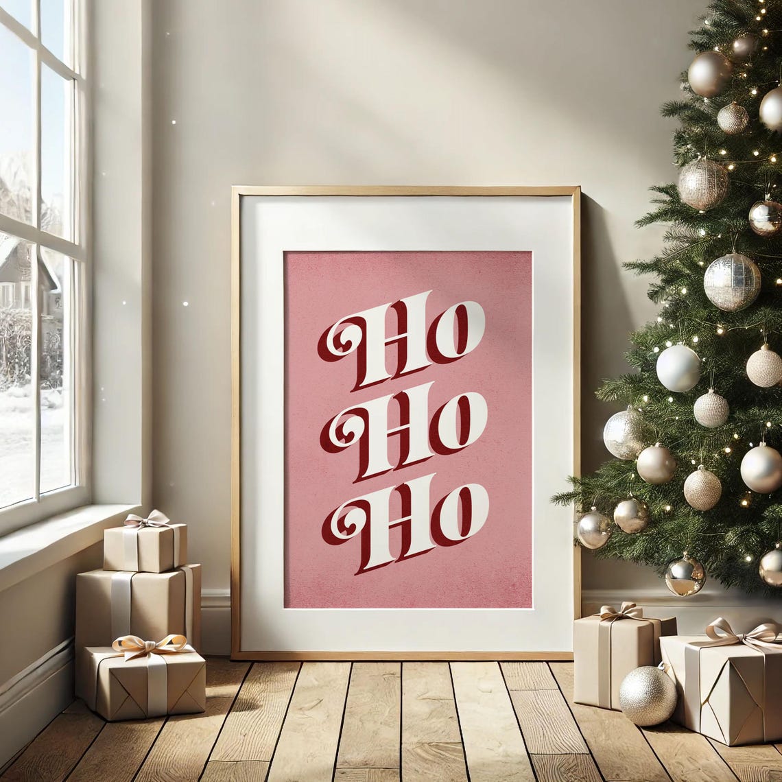 Ho Ho Ho Retro Pink Christmas Typography Festive Holiday Poster - Image 3