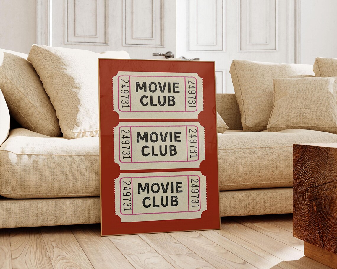 Movie Club Vintage Ticket Stub Trio Red Home Cinema Theater Poster - Image 3