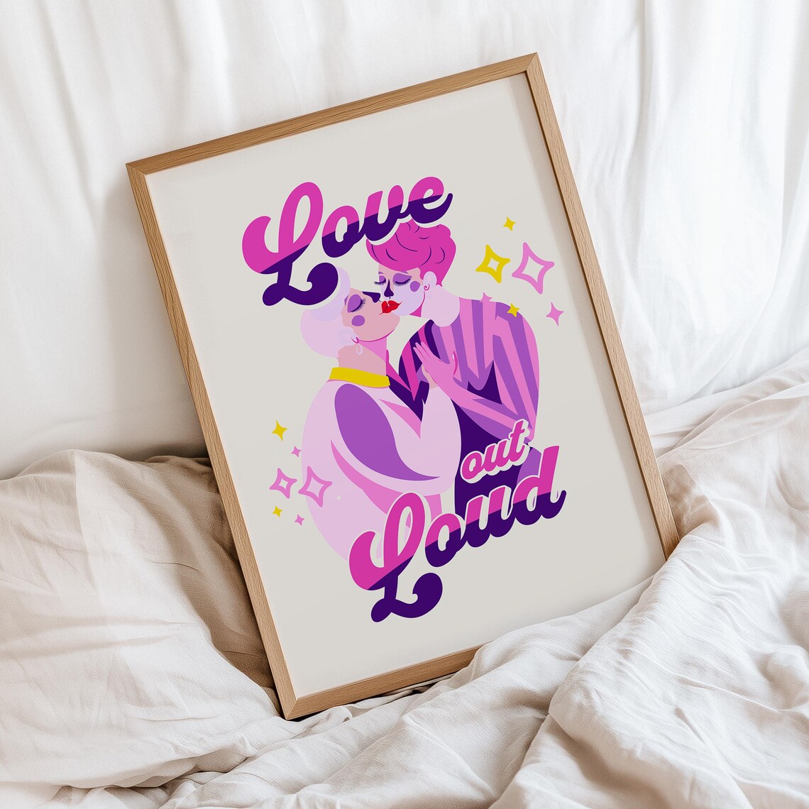Love Out Loud Retro Couple Illustration LGBTQ Pride Romance Poster - Image 4
