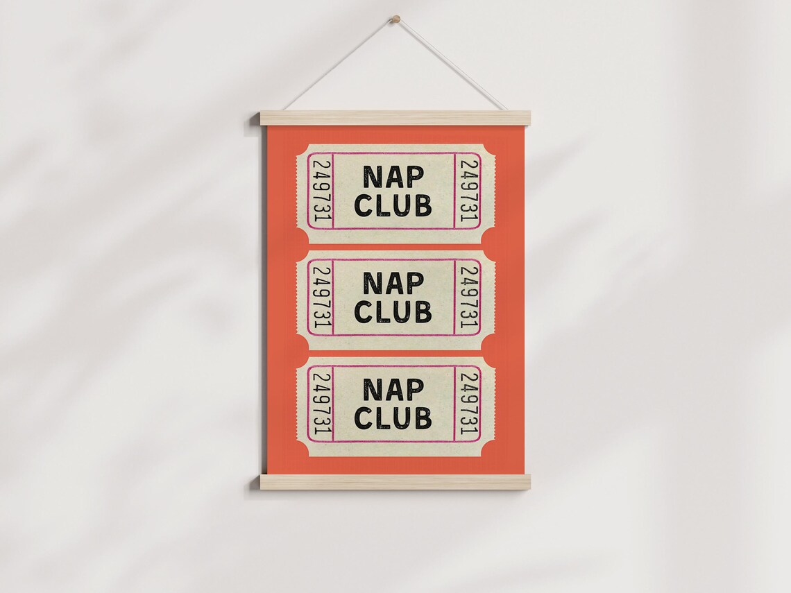 Nap Club Vintage Ticket Stub Art Trendy Coral Red Bedroom Poster - Image 2