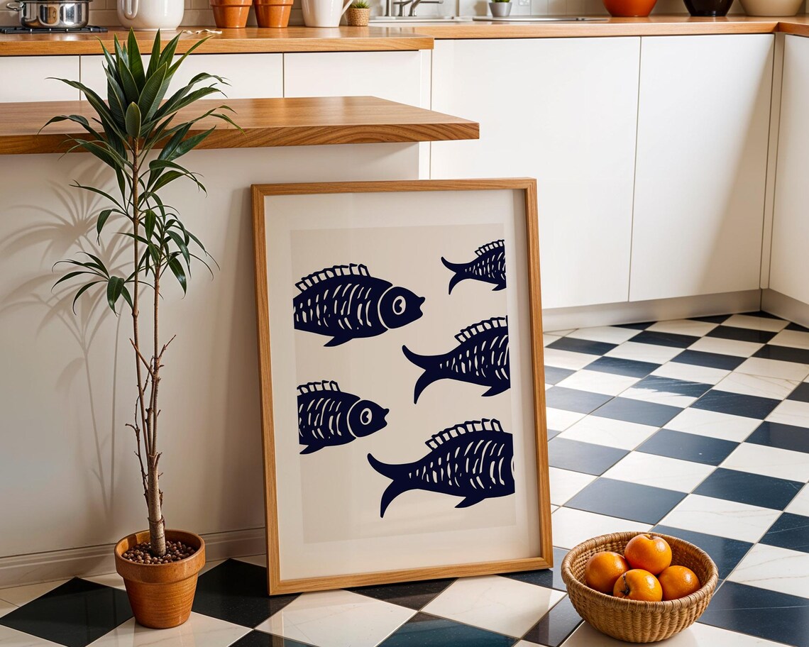 Blue Fish Art Kitchen Wall Art, Sardines Poster - Image 4