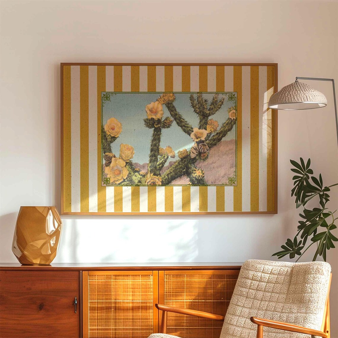 Retro Striped Western Desert Cactus Art Print