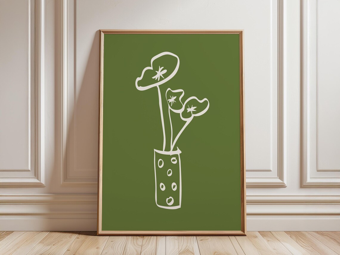 Olive Green Stripe Botanical Decor, Minimalist Prints - Image 4