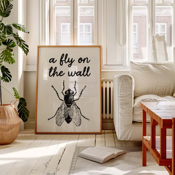 Fly On The Wall Print Funny Retro Illustration