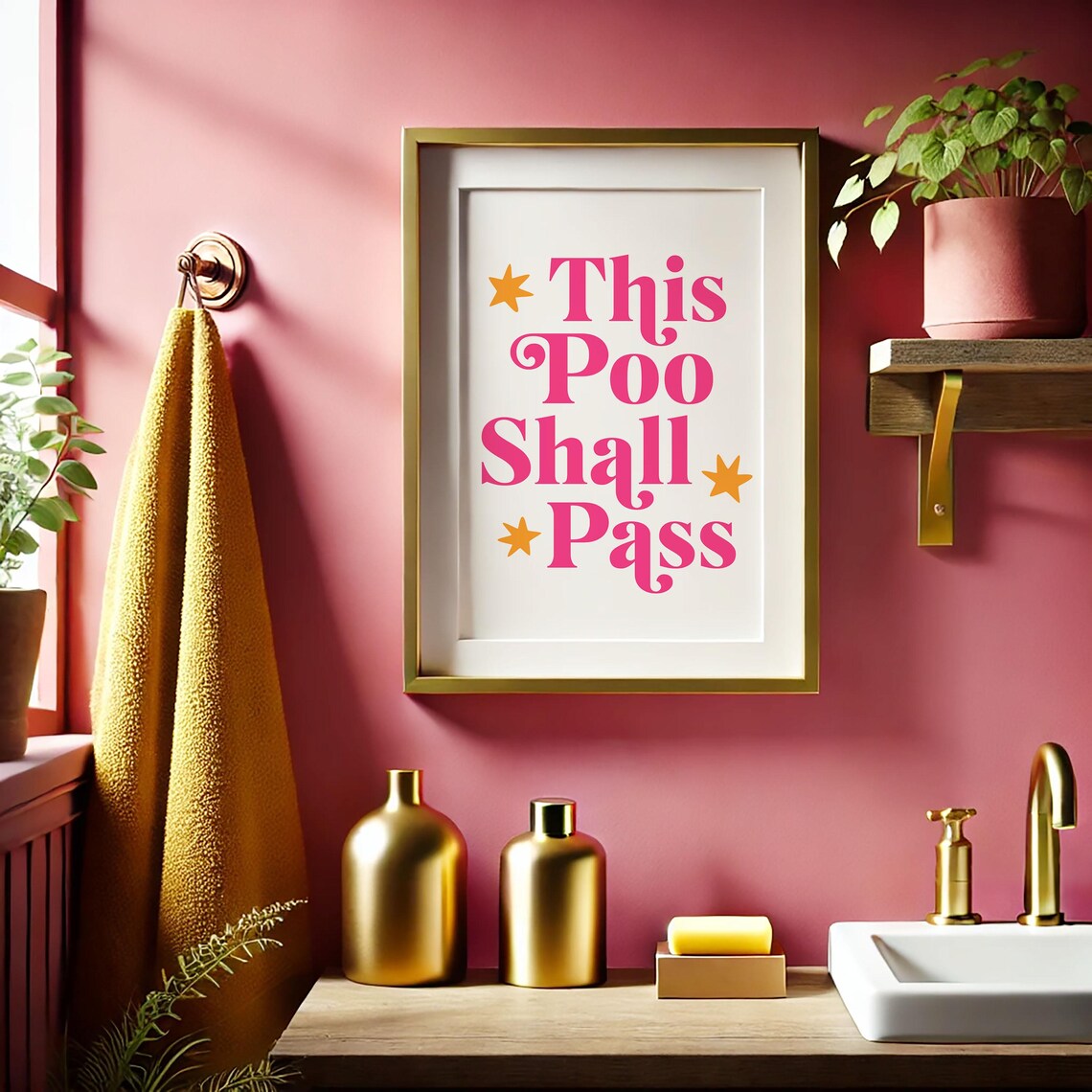 This Poo Shall Pass Funny Pink Bathroom Quote Stars Wall Art - Image 3