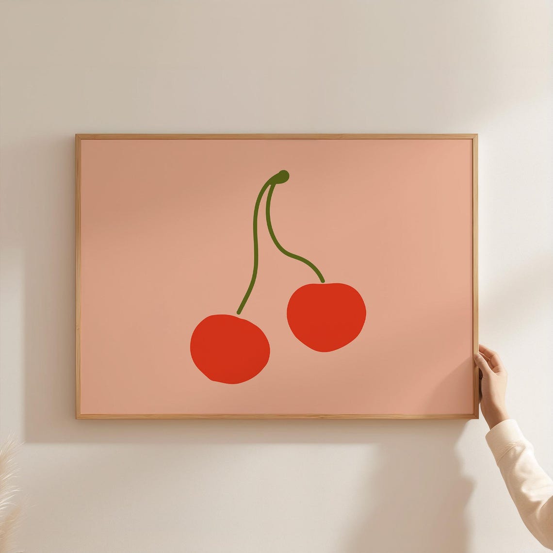 Red Cherries Minimalist Fruit Illustration Peach Background Poster - Image 2