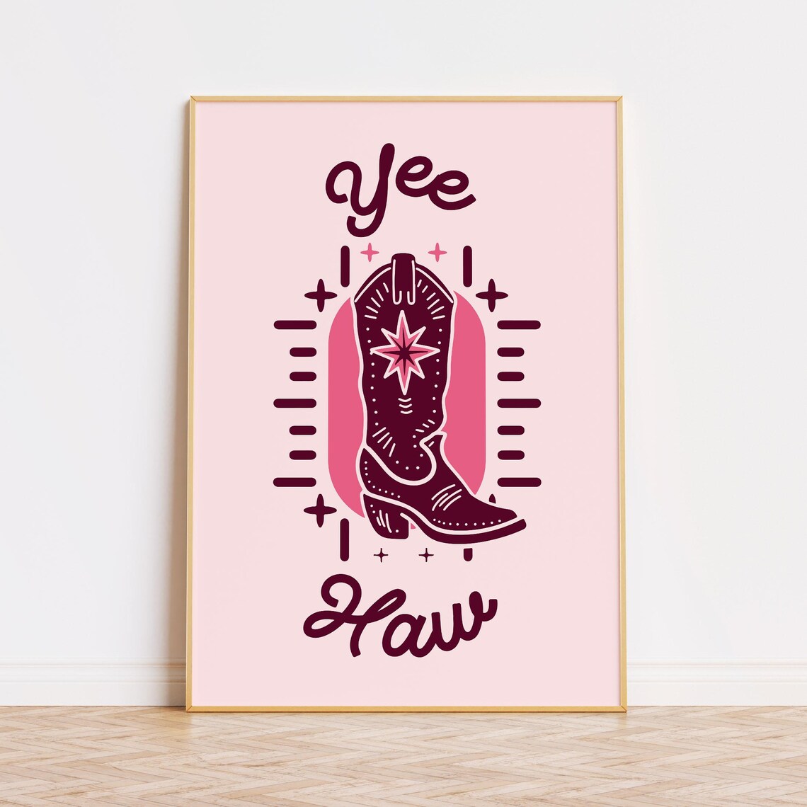 Yee Haw Cowboy Boot Pink Western Cowgirl Rodeo Style Art Poster - Image 2