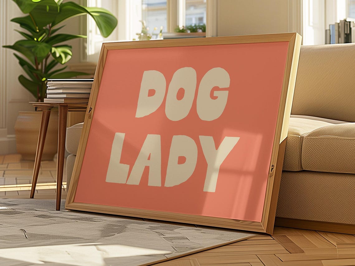 Dog Lady Bold Coral Typography Fun Gift For Dog Lovers Poster - Image 4