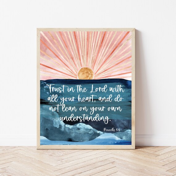 Trust in the Lord Proverbs 3:5 Sunrise Ocean Scripture Poster