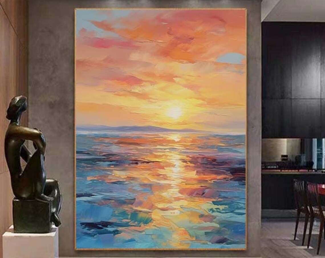 Golden Sky Sunset Ocean Painting Art Print