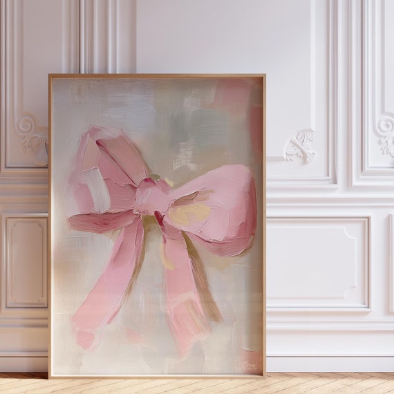 Pink Bow Poster For Aesthetic Wall Art Oil Paint Coquette Room Decor Cute Pink Trendy Print Room Decor For Teens Dopamine Decor Poster