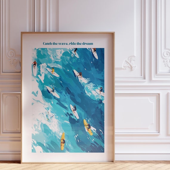 Vintage Surf Poster Coastal Wall Art For Beachy Room Decor Surf Print Meet Me At The Beach Above Couch Art For Coastal Style