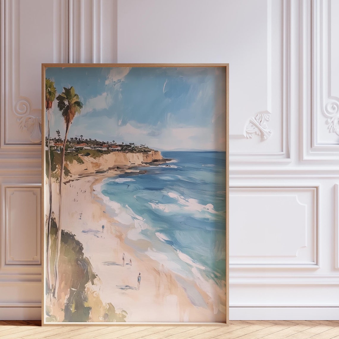 Coastal Cliff Beach Palm Trees Sunny Painterly Seascape Poster