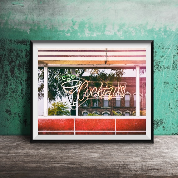 Cocktails Neon Sign Bar Photography Art Print
