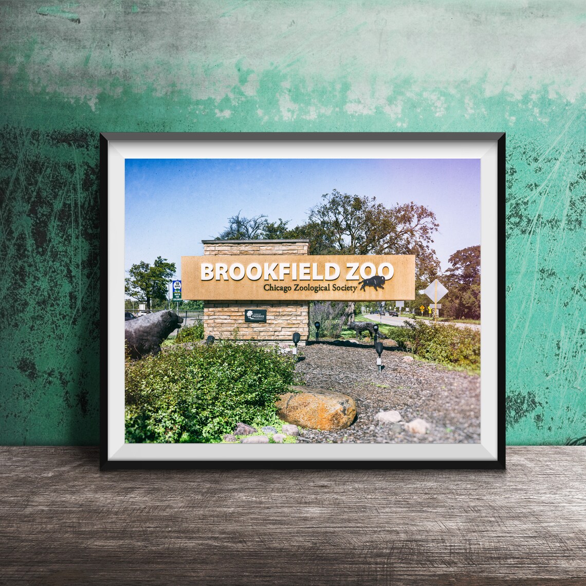 Brookfield Zoo Entrance Sign Stone Monument Chicago Zoo Poster