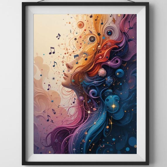 Modern Abstract Music Notes Poster, Mid-Century