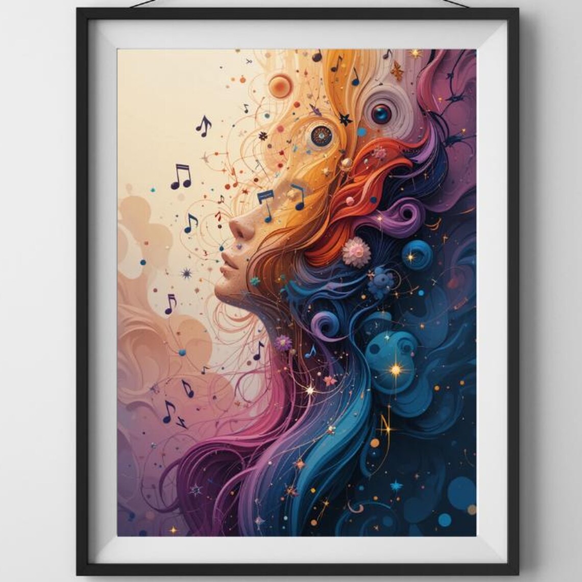 Modern Abstract Music Notes Poster, Mid-Century