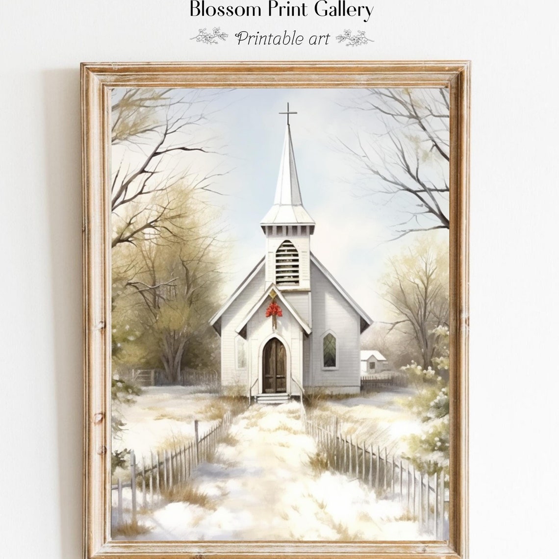 Snowy Christmas Church Painting White Christmas Country Church Wall Art Winter Holiday Decor Country Christmas Holiday 778