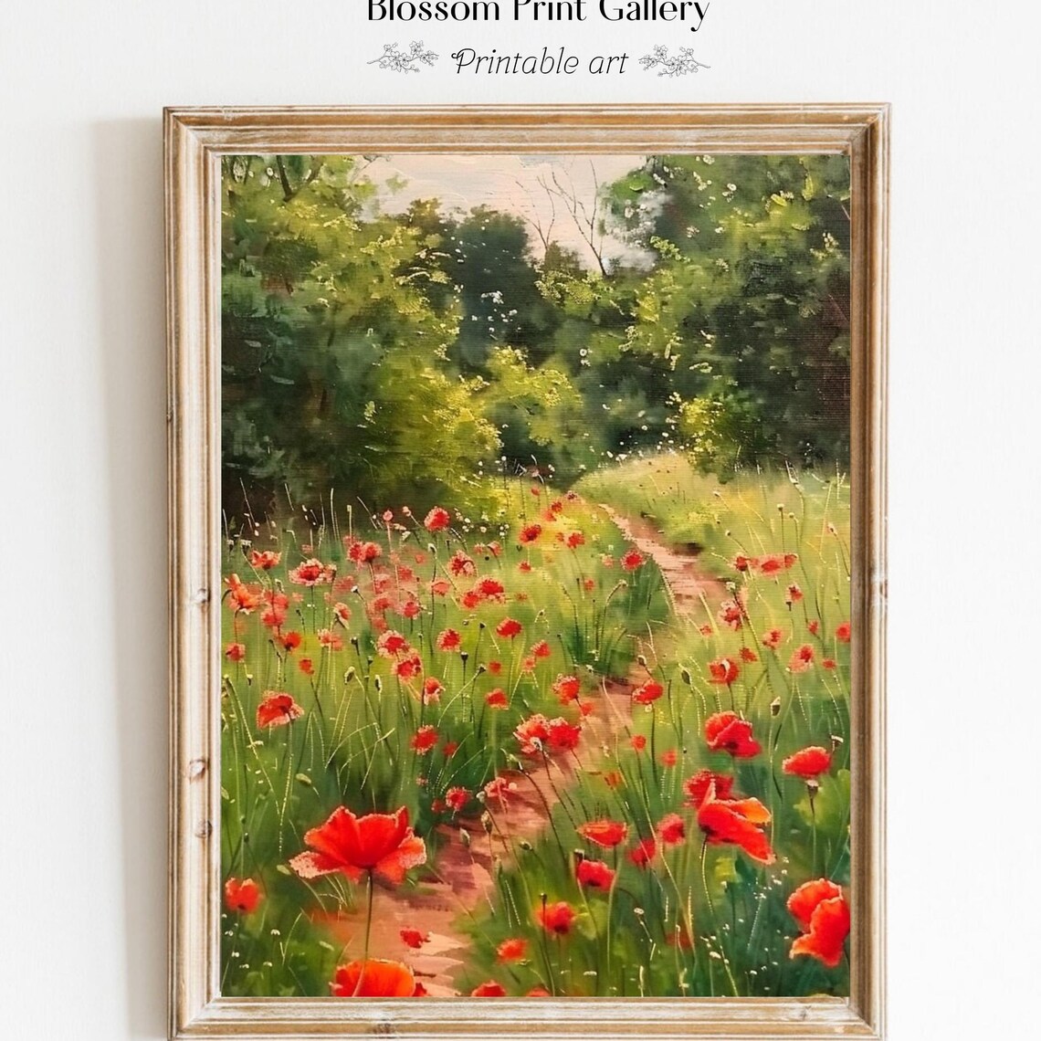 Red Poppy Field Winding Path Impressionist Summer Meadow Poster