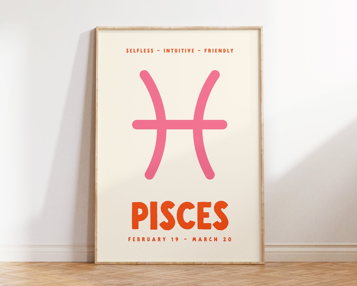 Pisces Zodiac Poster Print, Trendy Wall Decor