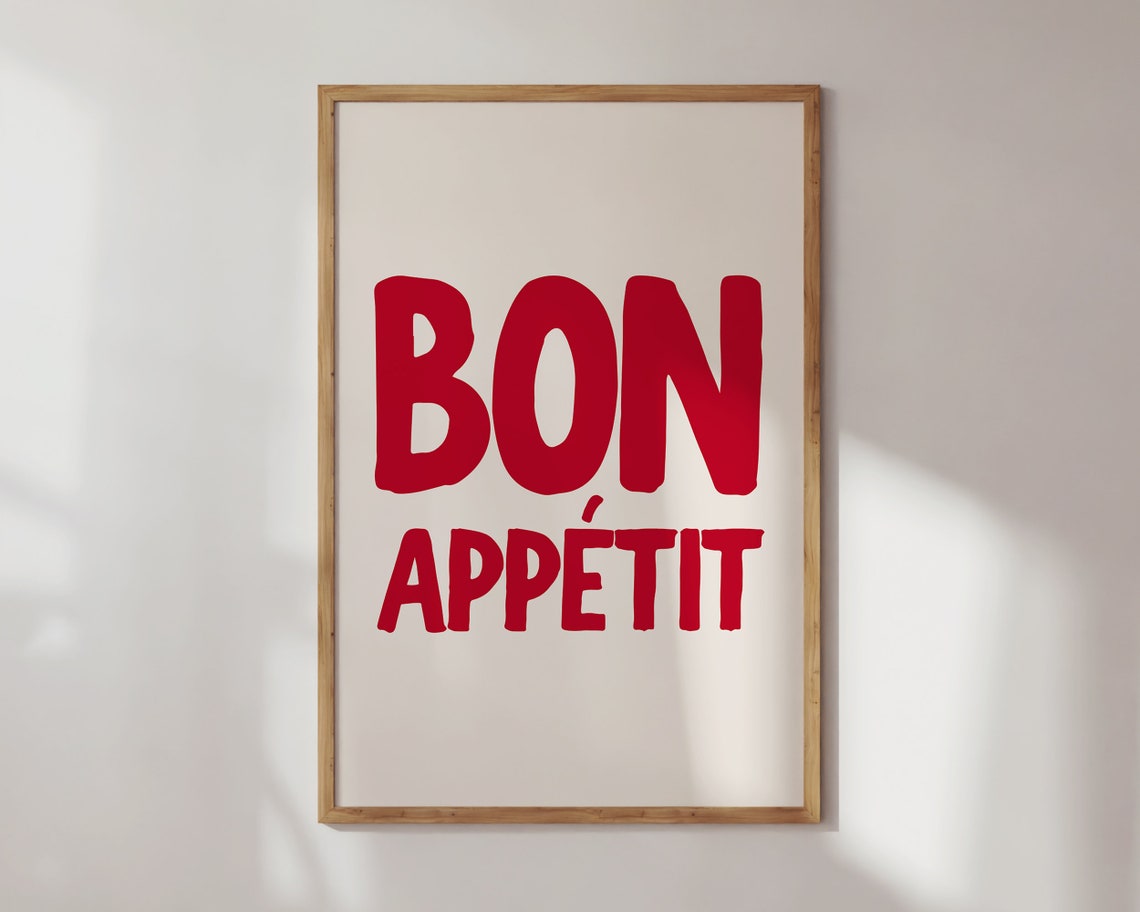 Bon Appetit Red Brush Typography French Kitchen Dining Poster - Image 2