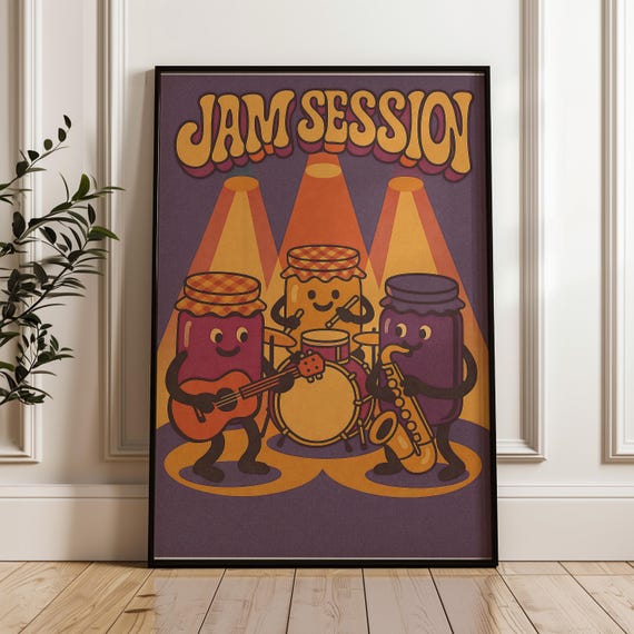 Funny Jam Session Kitchen Print Retro Musical Food Art