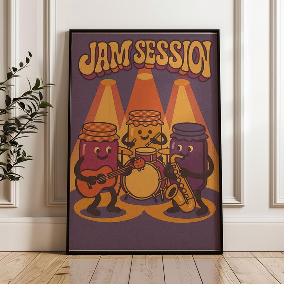 Jam Session Musical Jam Jars Playing Instruments Retro Band Poster