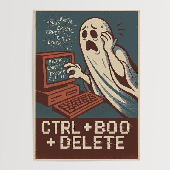 Retro Computer Poster Funny Techie Halloween Office Art