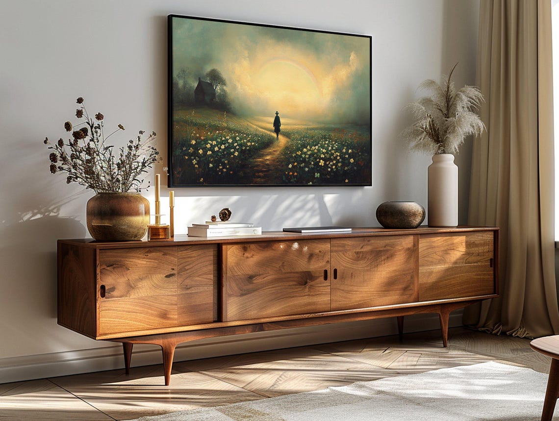 Lone Figure Clover Meadow Golden Sunset Path Irish Countryside Poster - Image 3
