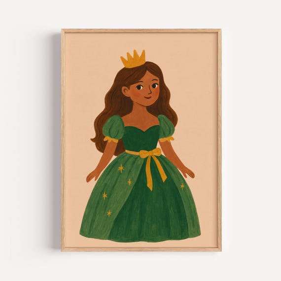 Princess Green Dress Art Fairytale Nursery Decor Jpeg Pdf