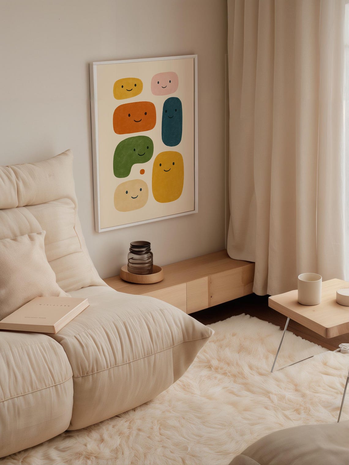 Happy Shapes Nursery Print Smiling Blobs Colorful Kids Room Decor