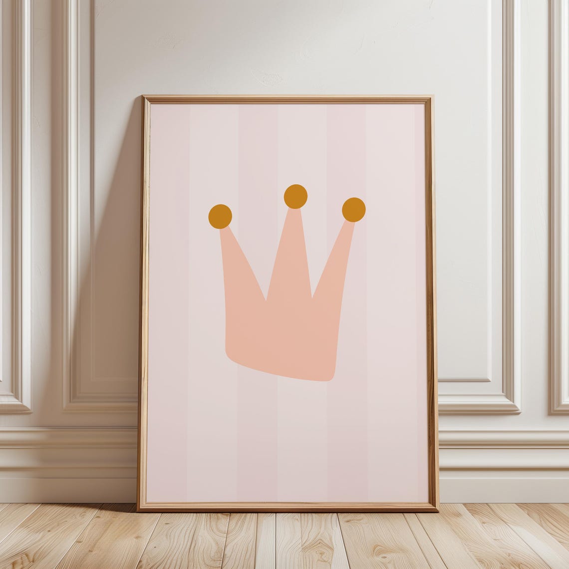 Minimalist Pink Princess Crown Playful Nursery Kids Room Wall Art