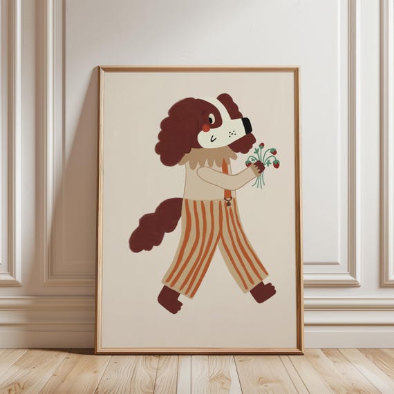 Whimsical Dog Poster Playful Nursery Kids Room Wall Art