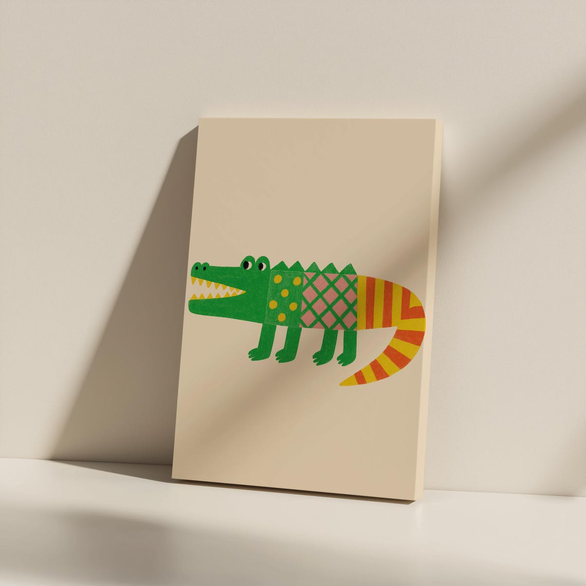 Whimsical Patchwork Crocodile Kids Nursery Jungle Animal Poster