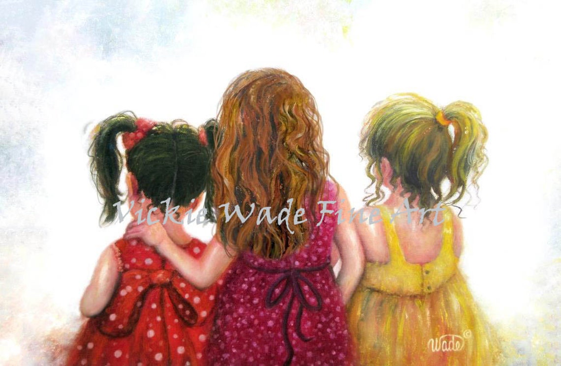 Three Little Girls In Summer Dresses Standing Together Poster