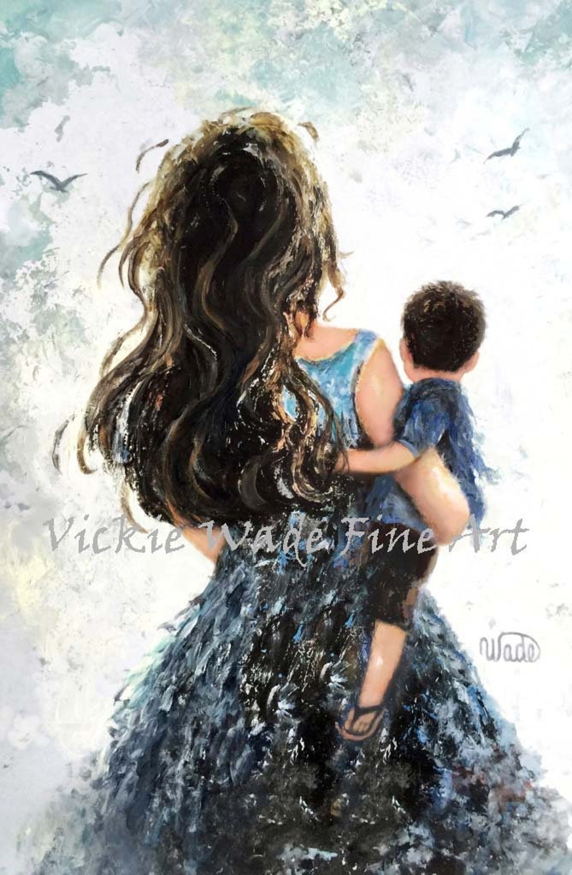 Mother Baby Boy Art Print Mother Carrying Baby Son Mommy Carry Me Mom Mum Momma Mommy Motherhood Young Mother Vickie Wade Art