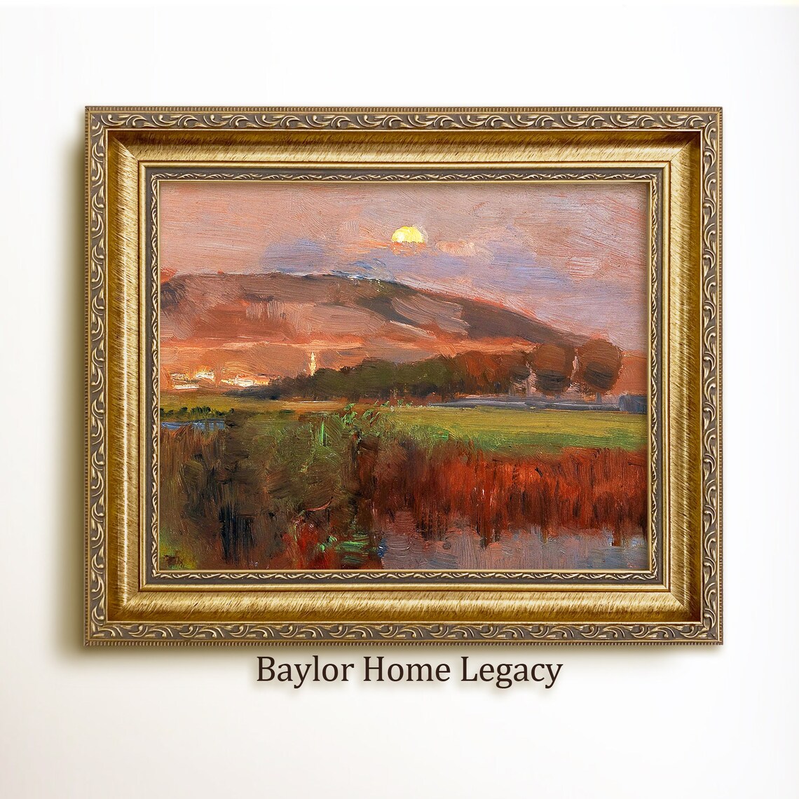Vintage Sunrise Landscape, Oil Painting Art Print